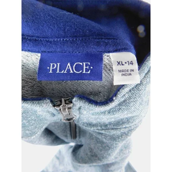 PLACE Sweatshirt Boys 14 Blue Long Sleeve Fleece 1/4 Zip Mock Neck Pullover - Picture 3 of 6